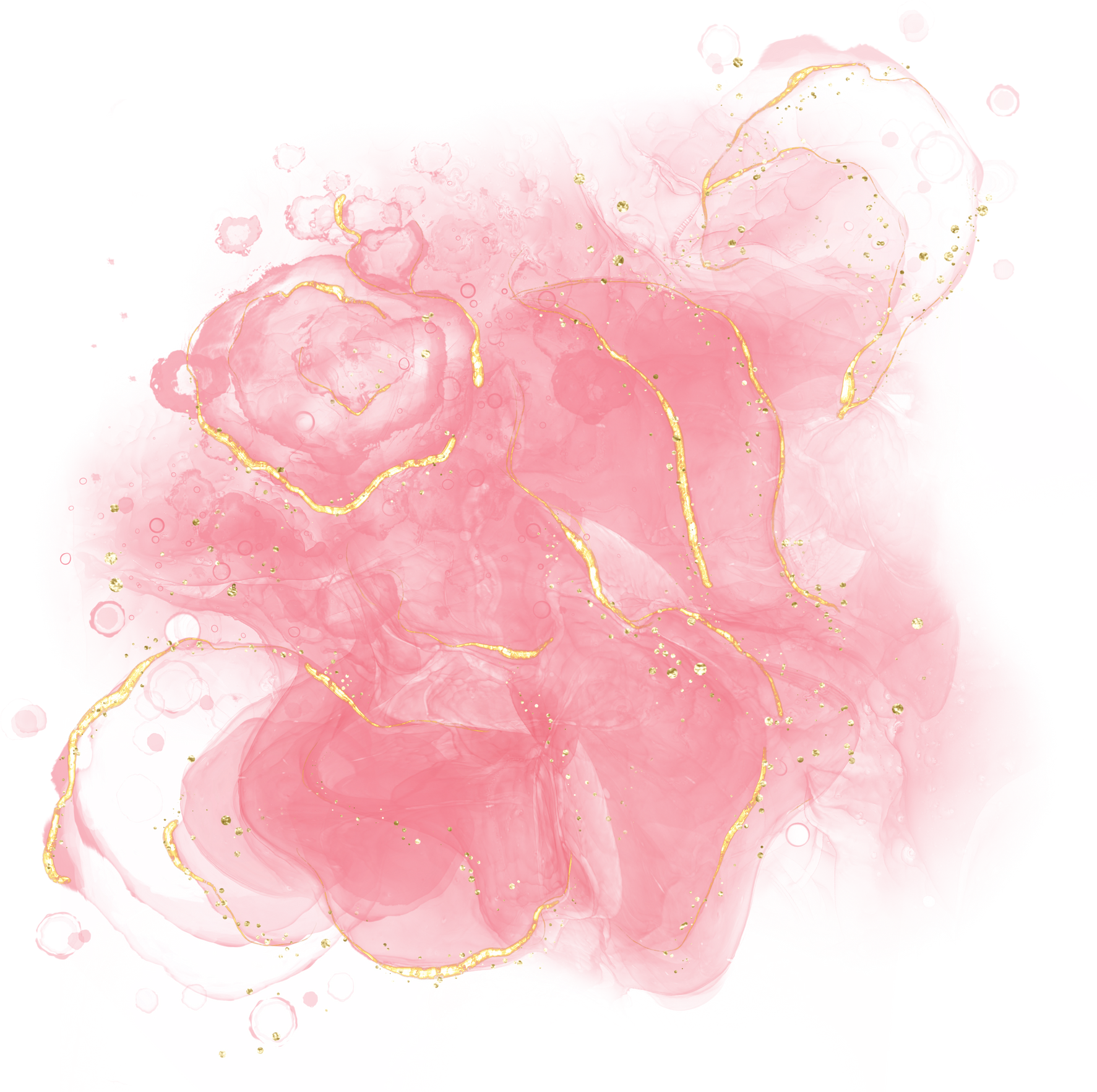 Pink Alcohol Ink Watercolor Splash with Metallic Gold